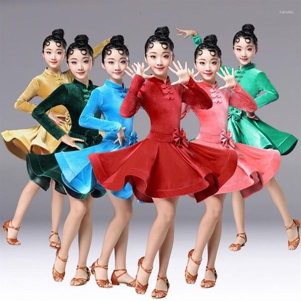 Стадия Wear 2023 Girl Latin Dance Dress Соревнования для детей для детей бальные детские юбка Tango Salsa Dancewear 340H