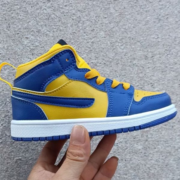 Jumpmans 1 Mid Kids Basketball Shoes 1s UV Color Toddler Trainers Reverse Laney Black Hyper Royal Banned Pine Green Boys Girls Tênis Tamanho 22-37