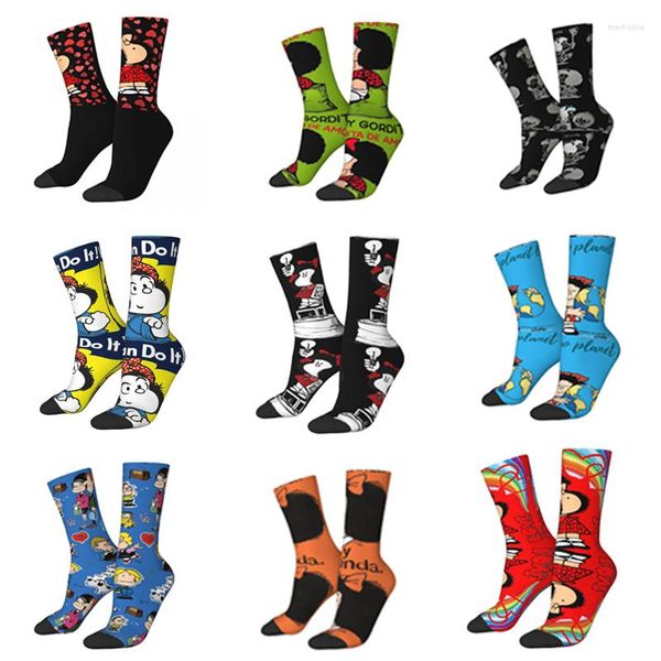 Herrensocken Happy Funny A Surprised Face Vintage Harajuku Mafalda Cartoon Street Style Neuheit Nahtlose Crew Socke Geschenk bedruckt