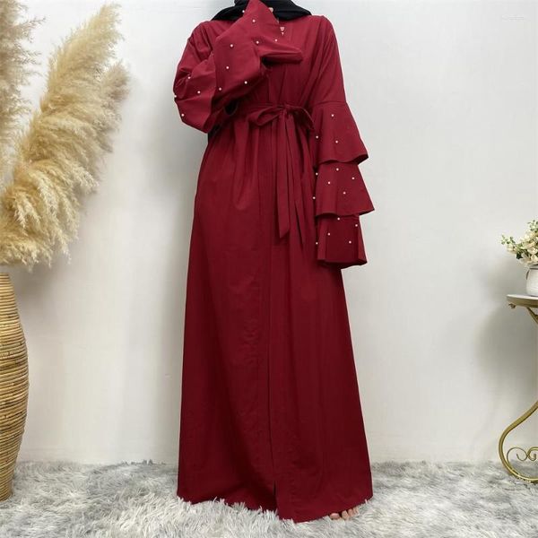 Abbigliamento etnico Donne musulmane Apri Abaya Perline Kimono Cardigan Dubai Turchia Caftano Maxi abito islamico Robe Jalabiya Eid Abito Ramadan