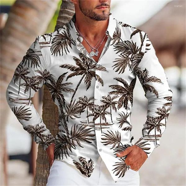 Camicie casual da uomo Moda 2023 Camicia Coconut Tree Stampa grafica Green Street Manica lunga Bottoni Top Design Soft 6XL.