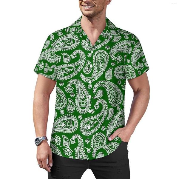 Camicie casual da uomo Camicia ampia con design Paisley verde Spiaggia maschile Stampa vintage Grafica hawaiana Manica corta Streetwear Blous oversize