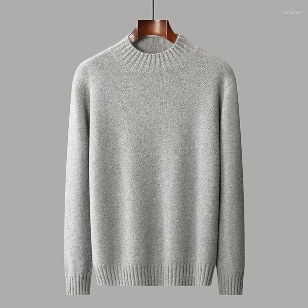 Maglioni da Uomo Autunno/Inverno Abbigliamento in Puro Cashmere Mezzo Collo Alto Pullover Tinta Unita Maglione Traspirante di Lusso Leggero