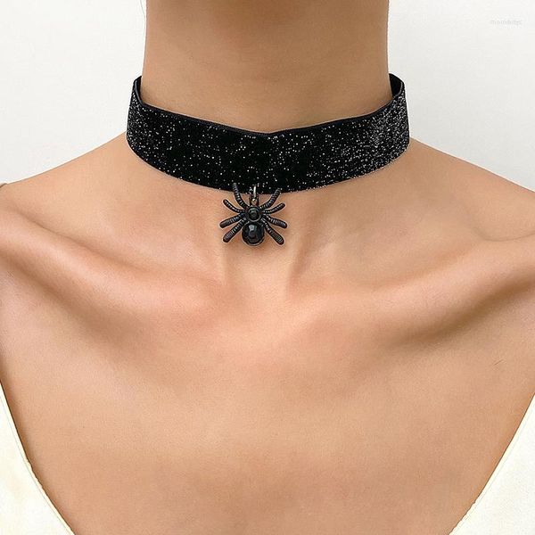 Anhänger Halsketten Gothic Dark Spider Choker Halskette für Frauen Mädchen Goth Punk Schwarz Band Samt Kragen Party Halloween Schmuck