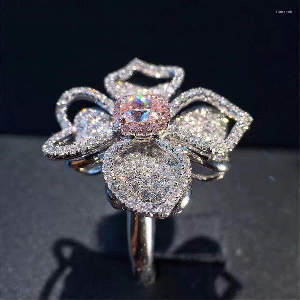 Hochzeit Ringe Luxus Große Blume Mit Micro Pave Kristalle Zirkonia Verlobung Braut Ring Silber Farbe Frauen Trendy Schmuck