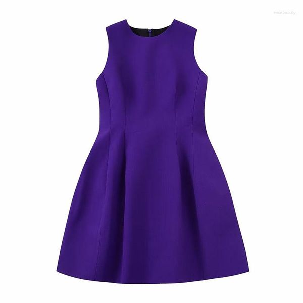 Lässige Kleider ZATRHMBM Frauen 2023 Mode Schlanke Taille Lila Mini Kleid Vintage Ärmel Zurück Zipper Weibliche Vestidos Mujer