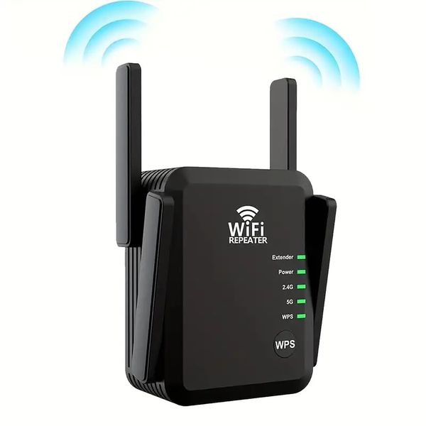 Wi -Fi Extender Booster Repeater для дома на открытом воздухе, 1200 Мбит / с и 45+ устройств, Wi -Fi 2,45 ГГц двойной диапазон WPS Wi -Fi Signal Signability, 360 ﾰ покрытие