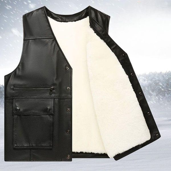 Gilet da uomo 2023 Uomo Autunno Inverno Moda con scollo a V Gilet caldo Gilet in vera pelle Cappotto Maschile Giacca senza maniche in velluto solido D395