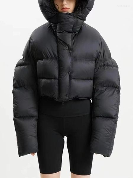 Jaquetas femininas curtas e grossas jaqueta com capuz zíper fashion manga longa 2023 inverno casaco feminino