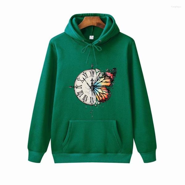 Erkek Hoodies 2023 Erkekler Hip Hop Sweatshirt Hoodie Kelebek Saat Sokak Giyim Harajuku Kazak Polar Kış Sonbahar Siyah