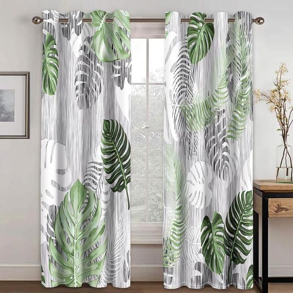 Cortina personalizada de verão planta tropical folha de bananeira cenário cortinas de janela finas para sala de estar quarto decoração 2 peças