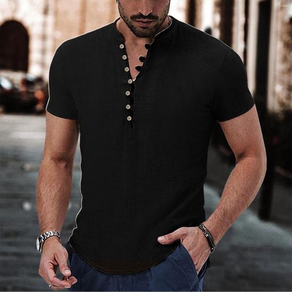 Camisetas Masculinas Camisa Masculina de Manga Longa Grande Casual Simples Decote em V Roupas Diárias de Verão Gola Romper Justo