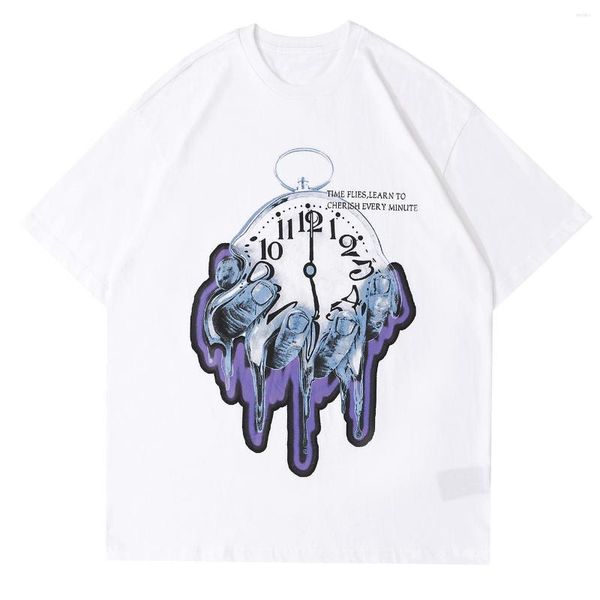 Camisetas masculinas Hand LACIBLE Tshirts Hip Hop Harajuku Clock Print Oversized Tees Streetwear Moda Camisetas de manga curta Hipster Tops de algodão