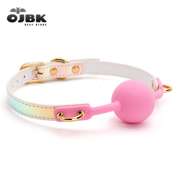 Bondage OJBK Sex Toys For Couples Adult Games Colorful Soft Silicone Ball Gag Oral Fixation PU Leather Conquer ToysBondage Mouth Gag 230801