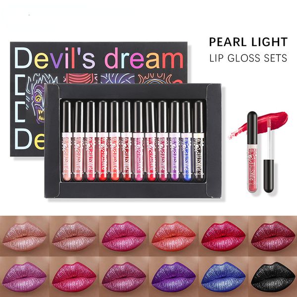 Lucidalabbra Scatola da 12 colori Glitter Set Rossetto Diamante Kit lucidalabbra fai da te impermeabile a lunga durata con tinta per trucco di Halloween 230801