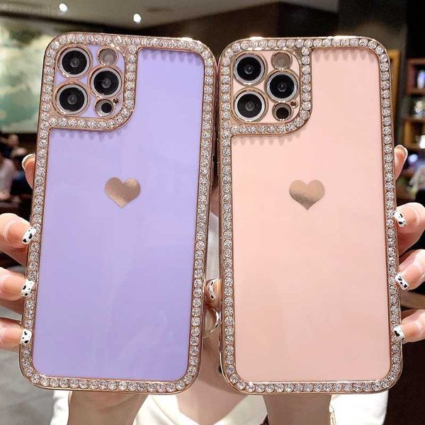 Handyhüllen Luxus Liebe Herz Bling Strass Handyhülle für iPhone 12 11 13 14 Pro Max X XR XS Max 7 8 Plus SE 2020 Bumper Back Cover L230731