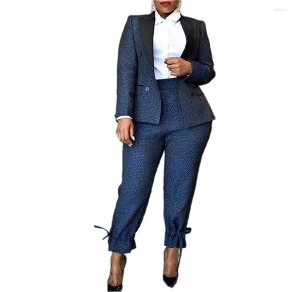 Kadınlar iki parçalı pantolon 2 pantolon için kadın ofis giymek Afrikalı katı blazer takım elbise ol resmi iş kıyafetleri uzun kollu moda sui