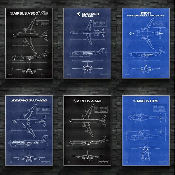 Hava Kuvvetleri Uçak Modeli Tuval Boyama Baskılar Uçak Fighter Blueprint Posterler Duvar Sanat Resimleri Erkek Yaşayan Ev Dekoru W06