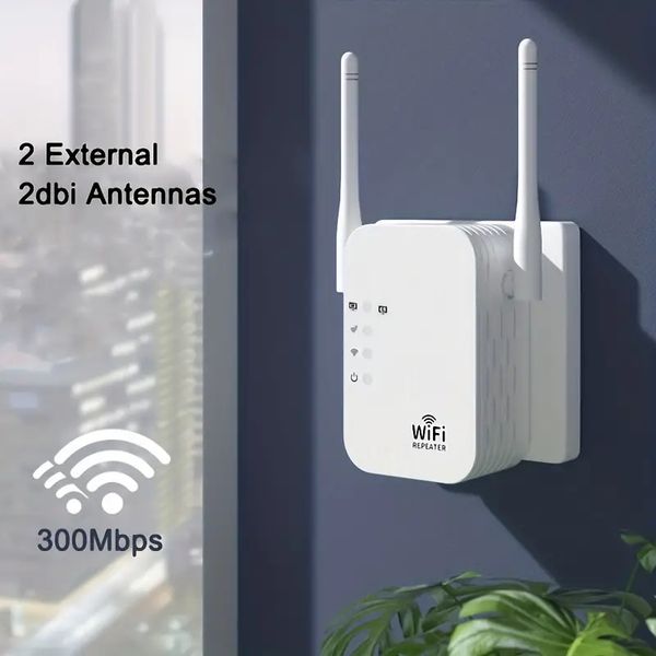 WLAN-Extender, WLAN-Booster, 300 Mbit/s WLAN-Repeater, deckt bis zu 9.860 m² und 60 Geräte ab, Internet-Booster – mit Ethernet-Anschluss, schnelle Einrichtung, kabelloser Signalverstärker für Zuhause