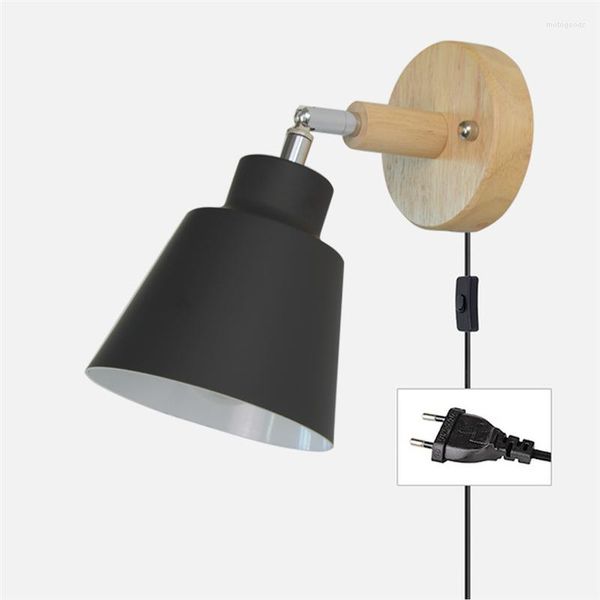 Candeeiro de parede nórdico simples LED com interruptor luzes de ferro E27 macaroon quarto cabeceira decoração do quarto arandela plugue da ue