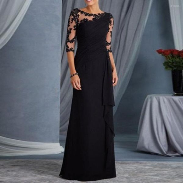 Lässige Kleider 2023 Party Schwarz Abend Frauen Mutter Braut Ärmel Applikationen Chiffon Königsblau Hochzeiten Gastkleid Vestido Y2k