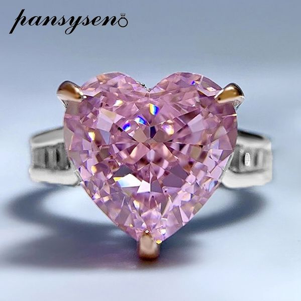 Eheringe PANSYSEN Romantischer Herzschliff 11 mm rosa Saphir mit hohem Kohlenstoffgehalt Diamant-Hochzeits-Verlobungsring Luxus-Massivsilber 925 Feinschmuck 230802