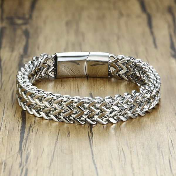 Braccialetti con ciondoli Uomo Bali Tulang Naga color argento Doppia fila Coda di volpe Franco Bracciale a catena di grano in acciaio inossidabile Cinturino pesante largo 12 mm 230801