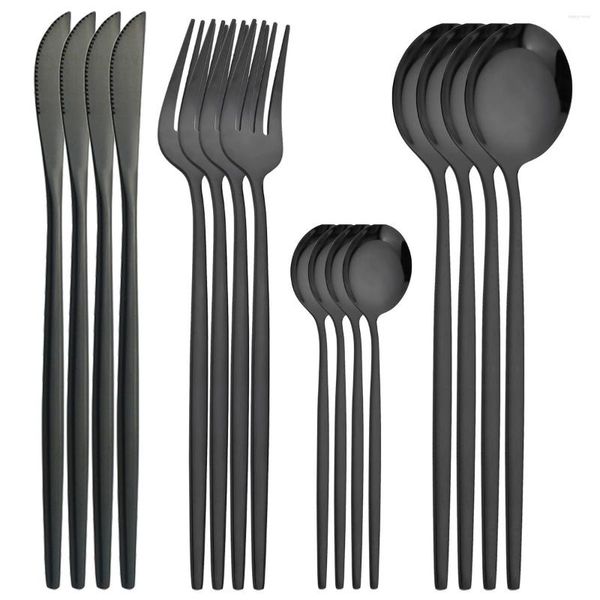 Set di stoviglie 16 pezzi Set di posate nere Coltello in acciaio inossidabile occidentale Forchetta Cucchiaio da caffè Stoviglie Cucina di casa Regalo di nozze per feste