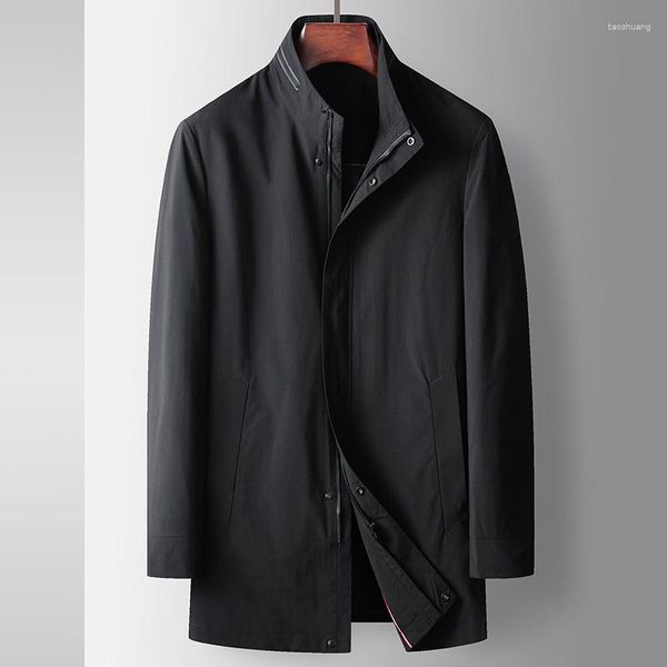 Trench Coats Masculino Masculino Preto Casaco Longo Qualidade Casual Negócios Formais Desgaste de Escritório Manga Gola com Zíper Jaqueta Cinza Tamanho Grande 4XL