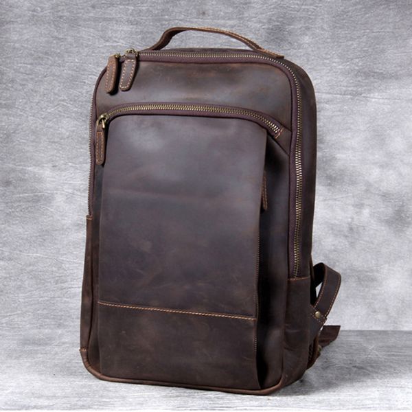 Schultaschen Vintage Crazy Horse Echtes Leder Rucksack Männer Laptop Täglichen Rucksack Männlichen Rucksack Trave Wandern Rucksack Große 230801