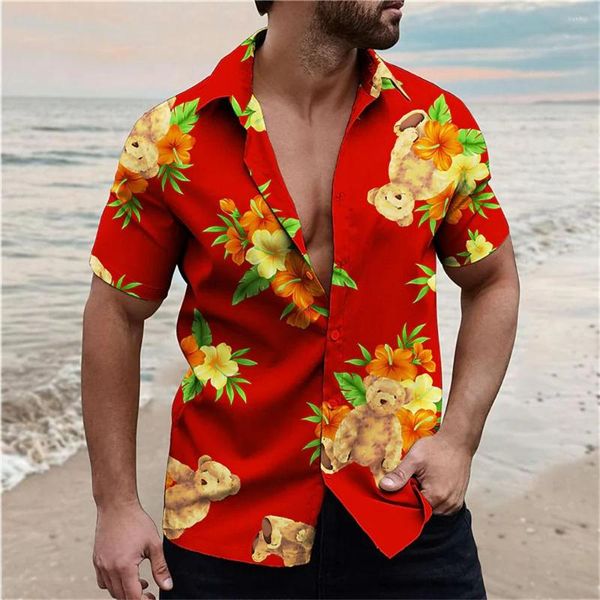 Camicie casual da uomo 2023 Camicia da uomo a maniche corte T-shirt Moda stampata con scollo quadrato Camicetta con bottoni a fila singola Abbigliamento da spiaggia da uomo largo largo