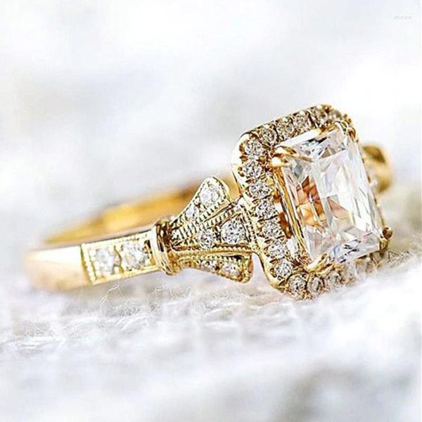 Anéis de casamento retrô feminino quadrado real princesa elegante senhoras anel de dedo por atacado lindo presente surpresa dos namorados para esposa
