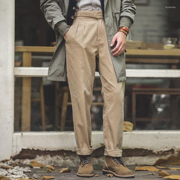 Pantaloni da uomo Maden Vintage Vita alta regolabile Gurkha Casual Pantaloni in cotone Amekaji affusolati dritti a doppia piega