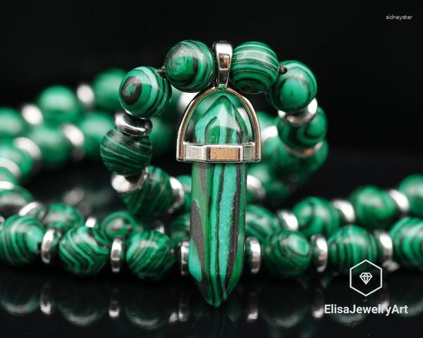 Catene Collana con pietra dell'equilibrio Ciondolo a punta in malachite con perline naturali Abbondanza Memory Birthstone