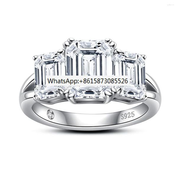 Cluster-Ringe 5cttw Smaragd D Farbe Moissanit Verlobungsring 925 Sterling Silber Drei-Stein für Frauen Schmuck Großhandel