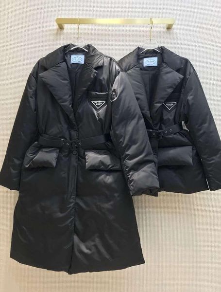 Designer chique jaqueta feminina inverno quente preto para baixo blusão casaco com cinto para mulher outono acolchoado algodão grosso