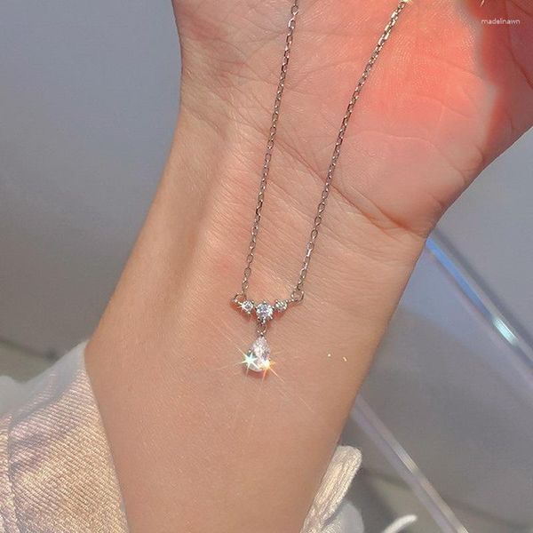 Catene Colore argento dolce brillante strass collana clavicola a forma di goccia d'acqua per donne ragazze semplici gioielli delicati regali