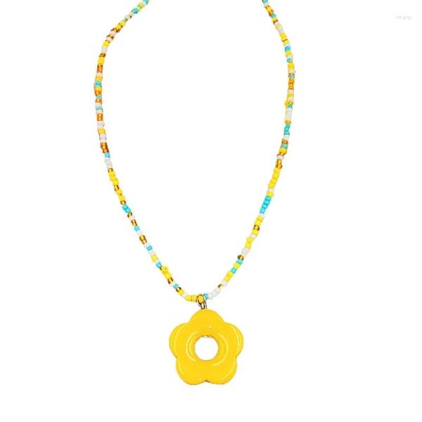 Anhänger Halsketten Acryl Perlen Halskette mit bunten Blumen Charm verstellbare Schloss Schlüsselbein Kette aushöhlen Halsband