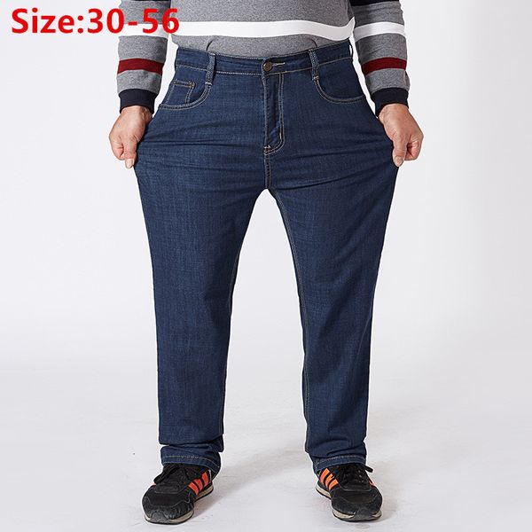 Mens Jeans Outono Grosso 200kg Homens Grande 56 54 Esticado Marca Elástica Plus Size Masculino Calças de Cintura Alta Solta Verão Calças Jeans Finas 230801