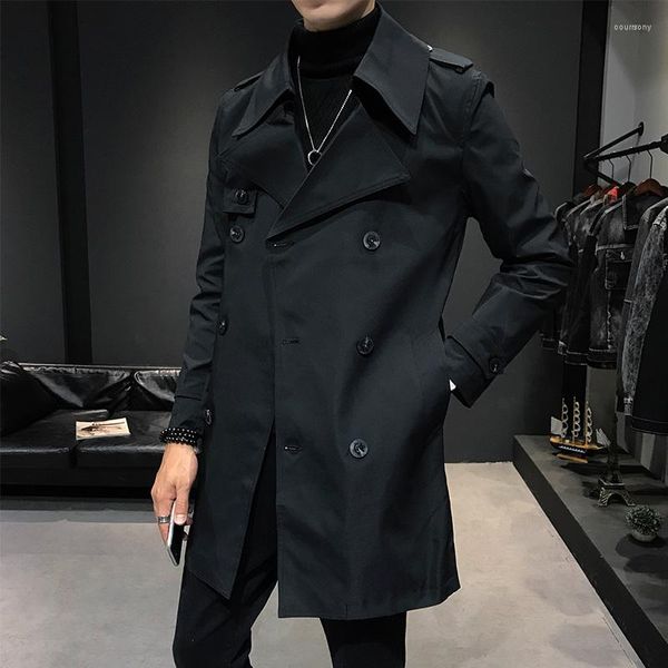 Trench Coats Masculino 2023 Primavera Alta Qualidade Casaco Masculino Slim Fit Sobretudo trespassado Masculino Trenchcoat Masculino Coreano Sólido Longo Jaqueta de Negócios