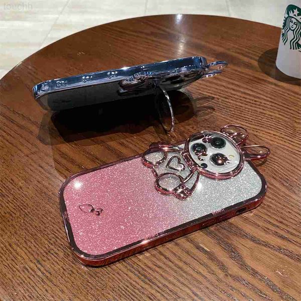 Capas de telefone celular Capa de chapeamento de coelho bonito dos desenhos animados para iPhone 14 13 Pro Max 12 11 X Xr Xs 8 7 Plus SE Brilhante Glitter Camera Protector Holder Cover LF230731