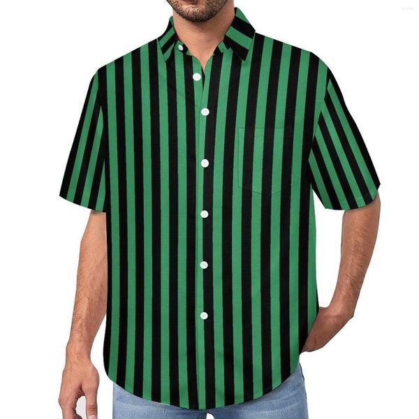 Camisas casuais masculinas Candy Striped Vacation Shirt verde e preto Hawaii Man Cool Blusas de manga curta Custom Tops tamanho grande