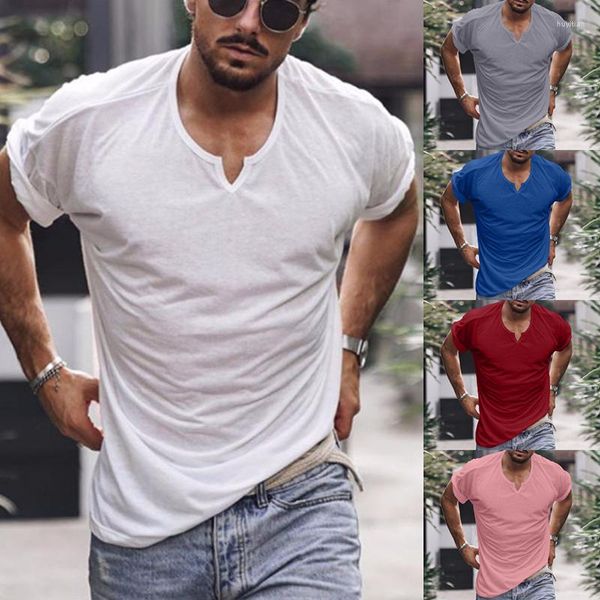 Männer T Shirts Mode Einfarbig T-shirt Rundhals Kurzarm Tops Sommer Freizeit Lose V-ausschnitt T-shirt Kleidung Mann