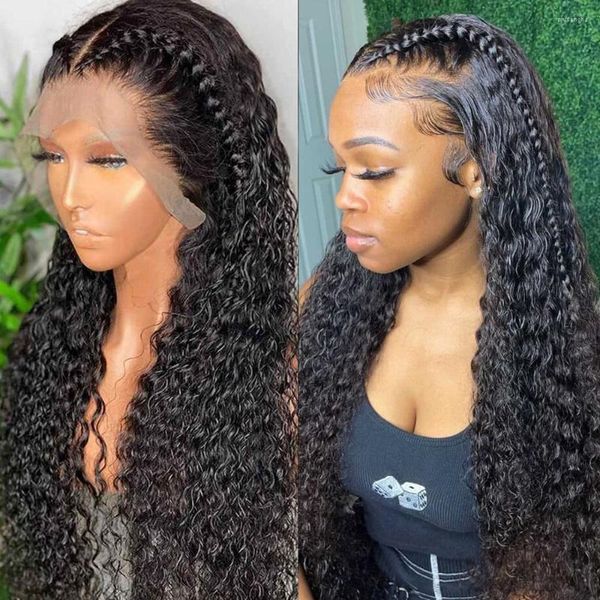 Water Wave Lace Front Peruca Cabelo Humano 13x4 180% Full Density Transparent Frontal Wigs Deep Curly Closure