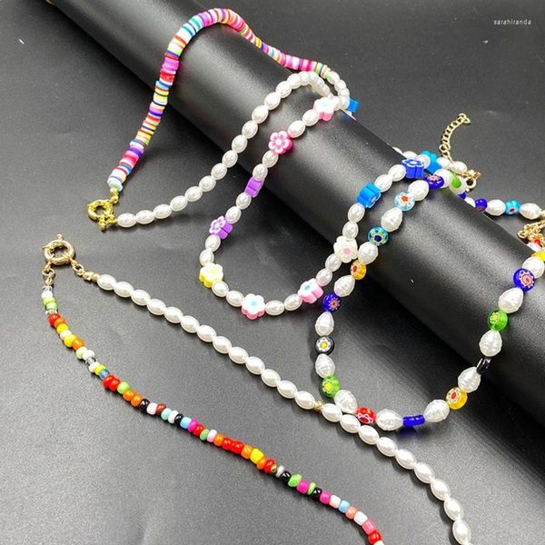Catene E0BE Collane girocollo con perline in 4 pezzi per le donne Ragazze Set di perline di semi di Boho Set di perline hawaiane Collana di gioielli a catena