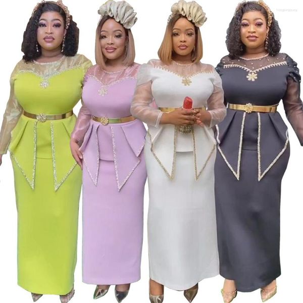 Abbigliamento etnico Abiti da sera africani di lusso 2023 Maniche in organza da donna Bodycon Maxi Robe Dubai Turchia Abayas Office Ladies Tuta da lavoro