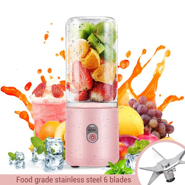 Frutas Vegetais Ferramentas 500ml Mini Liquidificador Portátil Garrafa USB 6 Lâminas Fresh Juicer Smoothies Mixer Máquina Crusher Processador de Alimentos para Cozinha 230802