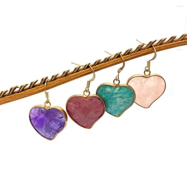 Brincos de ametista natural cristal rosa pedra verde pêssego coração para moda feito à mão faça você mesmo acessórios de joias de alta qualidade