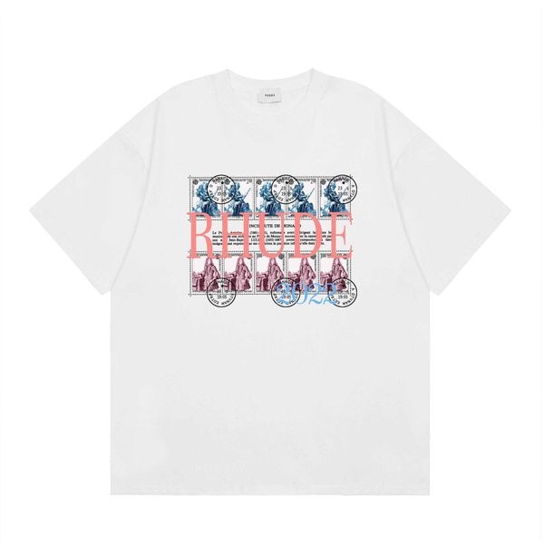 Amerikanische Modemarke Rhude Ölgemälde Uhr Kokosnussbaum Druck Doppelgarn Reine Baumwolle Hip-Hop Männer und Frauen Lässiges Kurzarm-T-Shirt