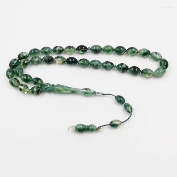 Strand Verde Resina Tasbih 33 Contas de Oração Mistaka Misbaha de Alta Qualidade Man's Islam Pulseira Marca Presente Muçulmano Rosário